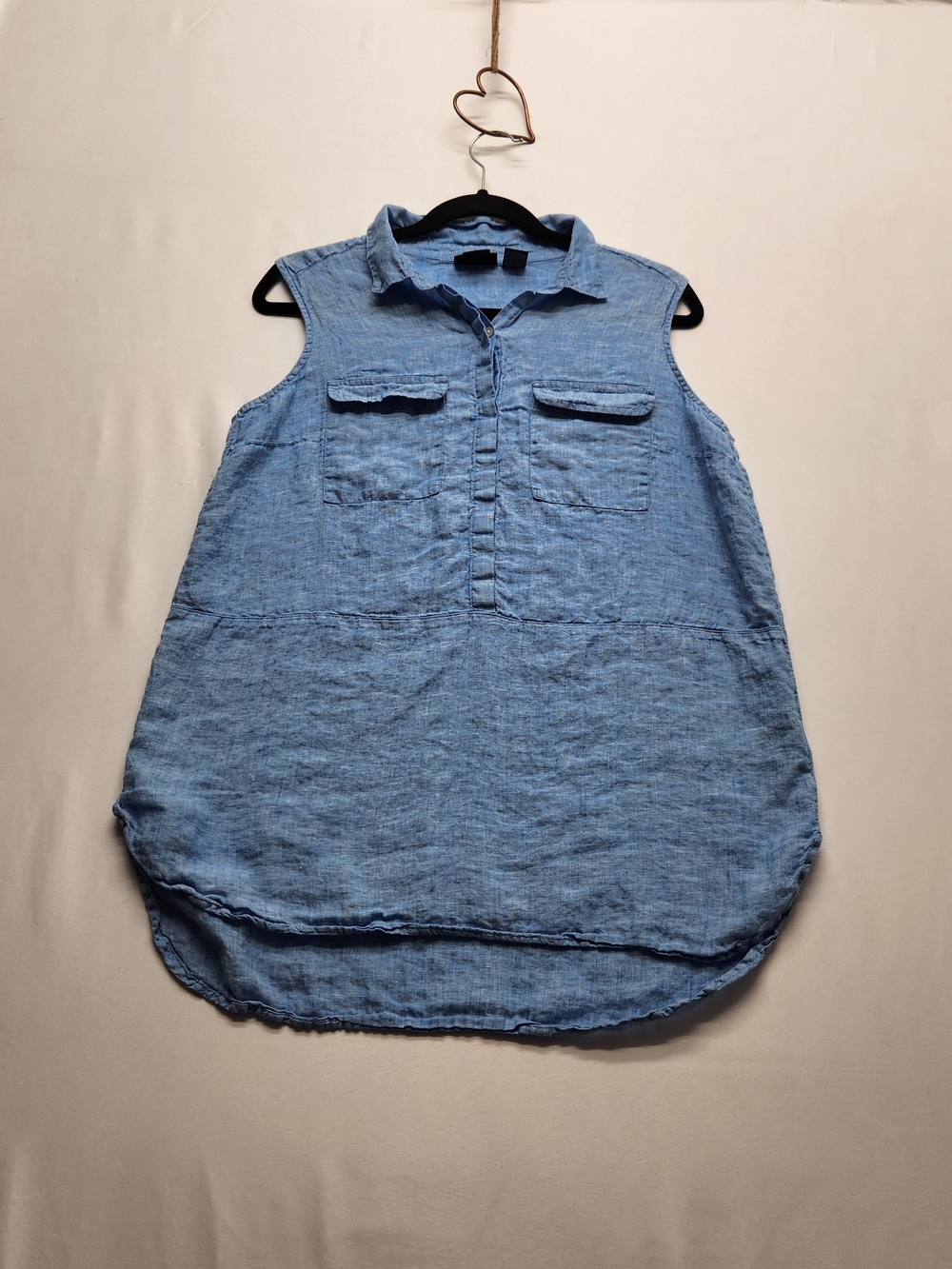 ⭐️Jones New York Blue 100% Linen Sleeveless Tunic Top Size Large Coastal